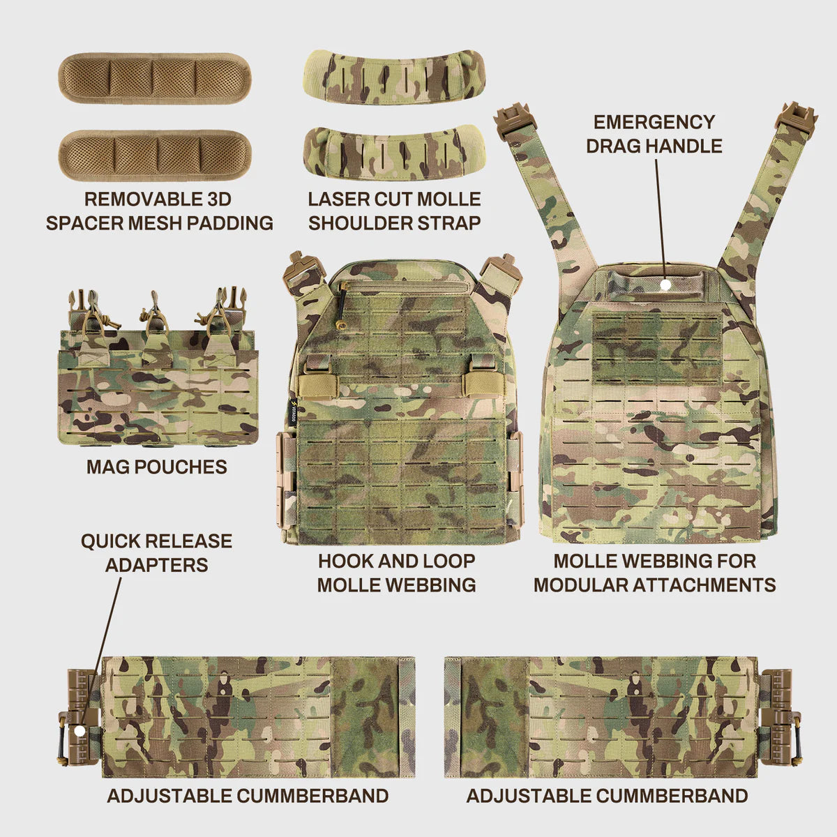 VOTAGOO Quick Release Lightweight Tactical Vest