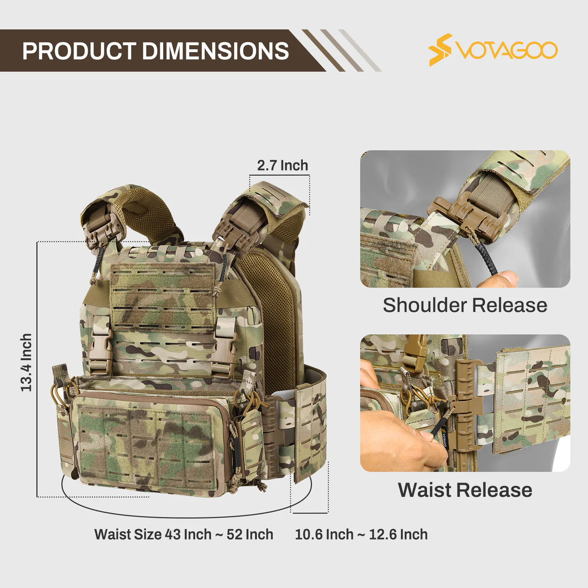 VOTAGOO Adjustable Tactical Vest with Admin Drop Pouch